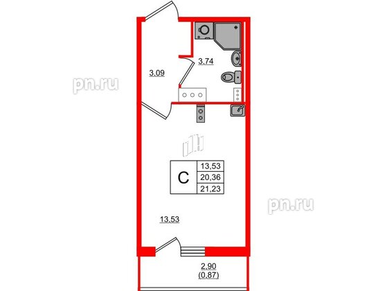 Квартира в ЖК Лампо, студия, 20.3 м², 3 этаж