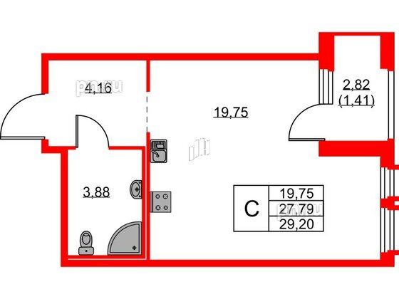 Квартира в ЖК «Парголово», студия, 29.2 м², 15 этаж