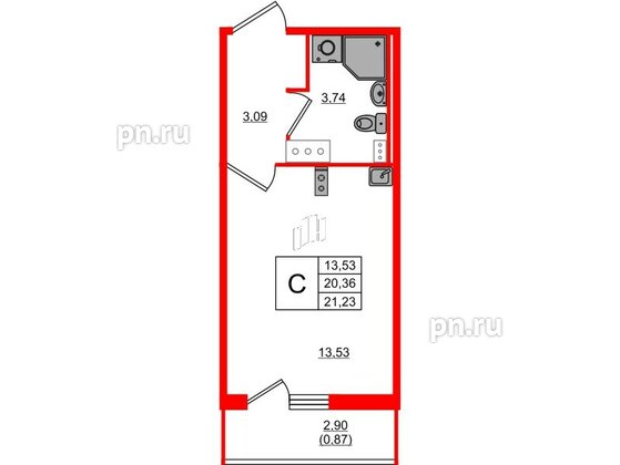 Квартира в ЖК Лампо, студия, 20.4 м², 4 этаж