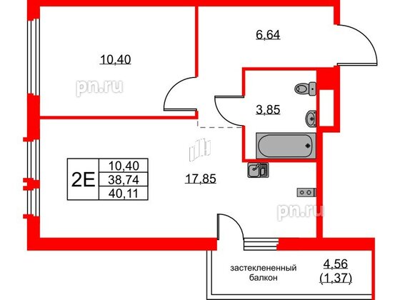 Квартира в ЖК «Парголово», 1 комнатная, 40.11 м², 15 этаж