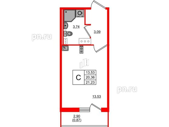 Квартира в ЖК Лампо, студия, 20.4 м², 4 этаж