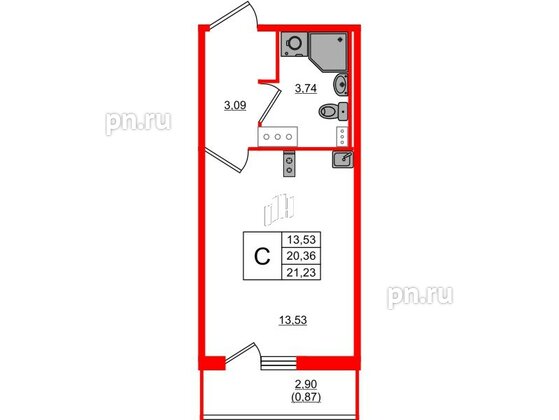 Квартира в ЖК Лампо, студия, 20.4 м², 3 этаж