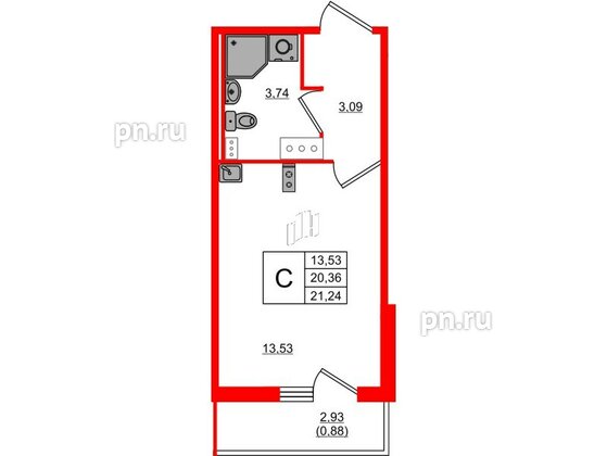 Квартира в ЖК Лампо, студия, 20.4 м², 4 этаж