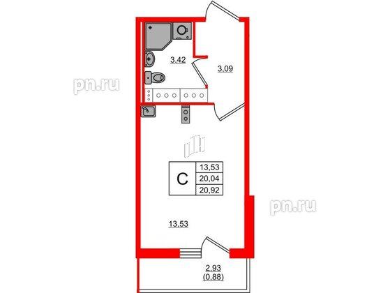 Квартира в ЖК Лампо, студия, 20 м², 13 этаж