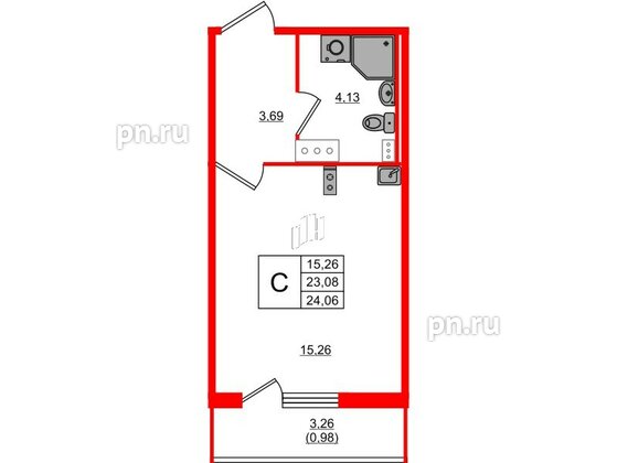 Квартира в ЖК Лампо, студия, 23.1 м², 6 этаж