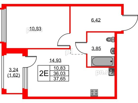 Квартира в ЖК GloraX Парголово, 1 комнатная, 37.65 м², 5 этаж