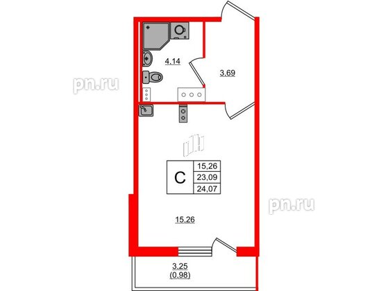 Квартира в ЖК Лампо, студия, 23.1 м², 3 этаж