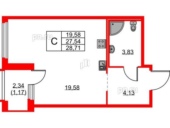 Квартира в ЖК GloraX Парголово, студия, 28.71 м², 2 этаж