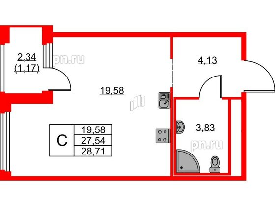 Квартира в ЖК GloraX Парголово, студия, 28.71 м², 5 этаж