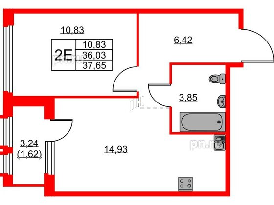 Квартира в ЖК GloraX Парголово, 1 комнатная, 37.65 м², 2 этаж