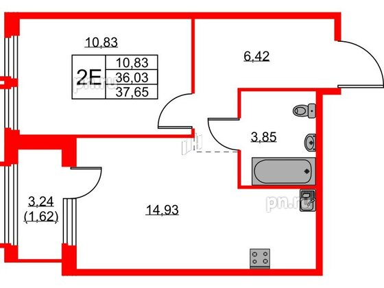 Квартира в ЖК GloraX Парголово, 1 комнатная, 37.65 м², 5 этаж