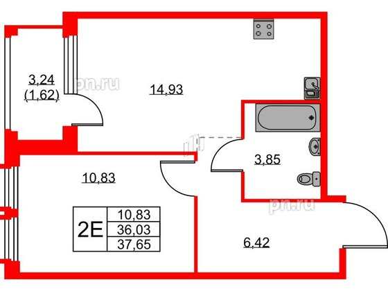 Квартира в ЖК GloraX Парголово, 1 комнатная, 37.65 м², 4 этаж