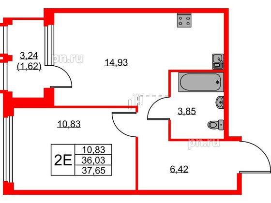 Квартира в ЖК GloraX Парголово, 1 комнатная, 37.65 м², 5 этаж