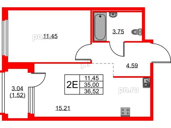 Квартира в ЖК GloraX Парголово, 1 комнатная, 36.52 м², 6 этаж