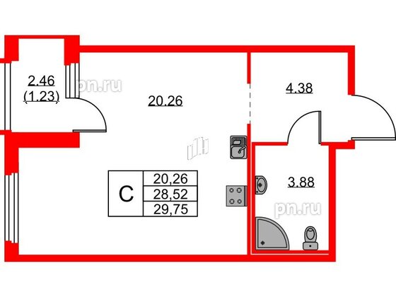 Квартира в ЖК GloraX Парголово, студия, 29.75 м², 5 этаж