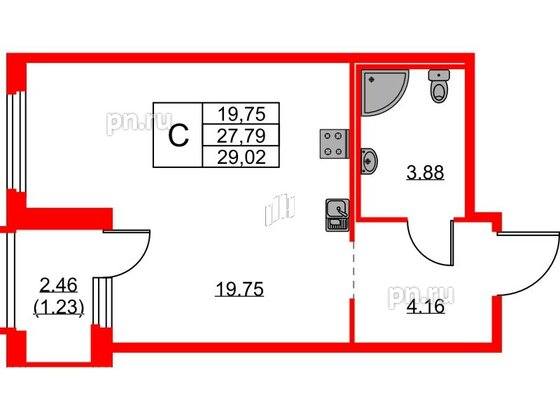 Квартира в ЖК GloraX Парголово, студия, 29.02 м², 8 этаж