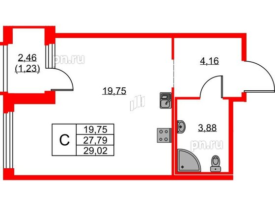 Квартира в ЖК GloraX Парголово, студия, 29.02 м², 5 этаж