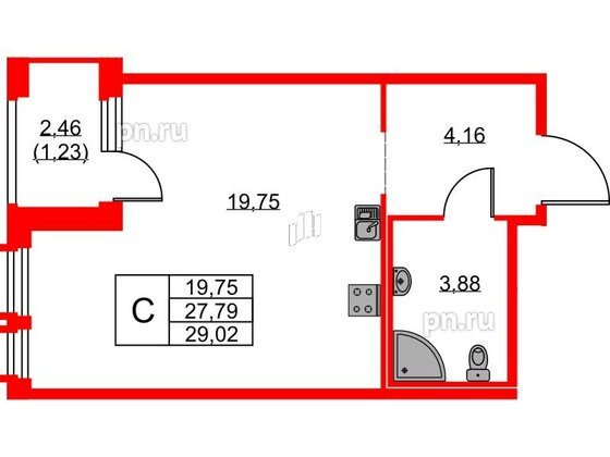 Квартира в ЖК GloraX Парголово, студия, 29.02 м², 6 этаж