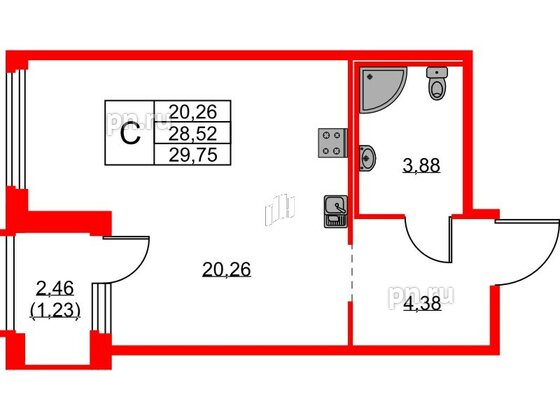 Квартира в ЖК GloraX Парголово, студия, 29.75 м², 2 этаж