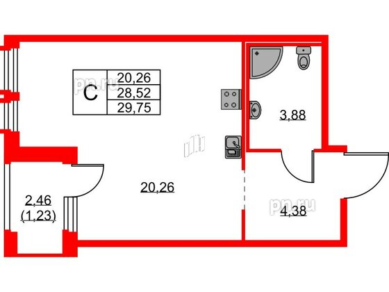 Квартира в ЖК GloraX Парголово, студия, 29.75 м², 5 этаж