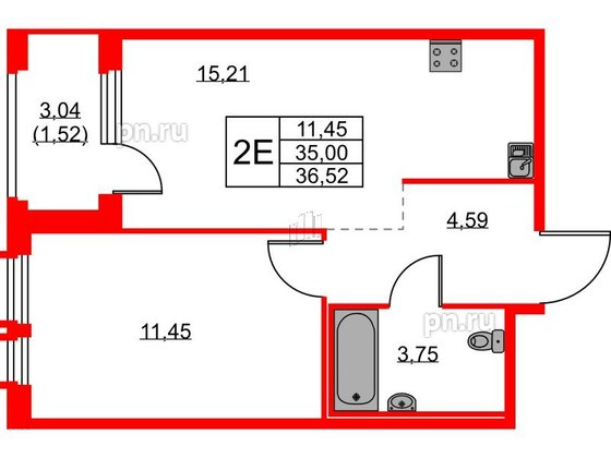 Квартира в ЖК GloraX Парголово, 1 комнатная, 36.52 м², 10 этаж