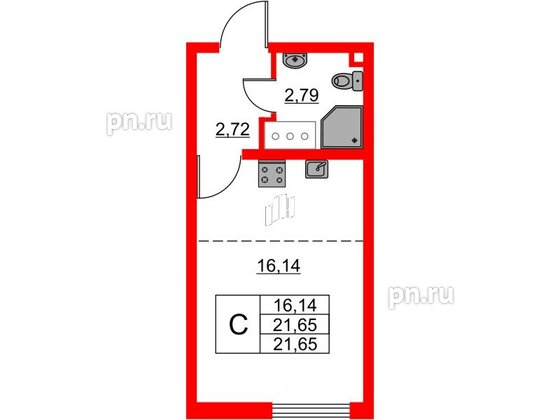 Квартира в ЖК 'Морская миля', студия, 21.65 м², 4 этаж