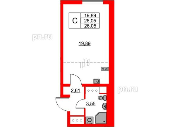 Квартира в ЖК 'Морская миля', студия, 26.05 м², 12 этаж