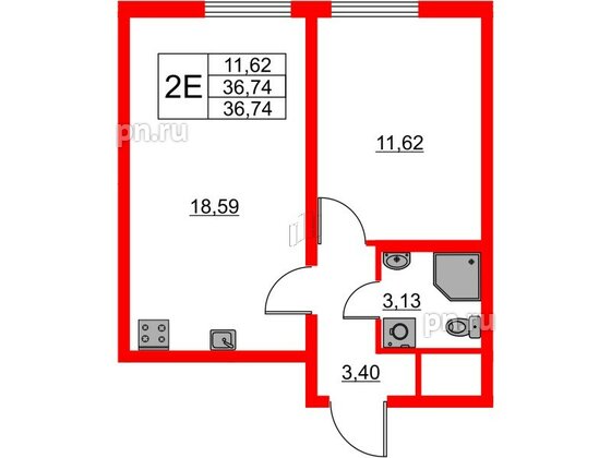 Квартира в ЖК 'Морская миля', 1 комнатная, 36.74 м², 8 этаж