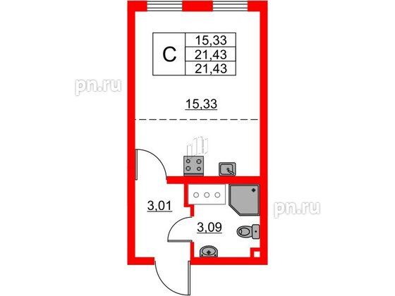 Квартира в ЖК 'Морская миля', студия, 21.43 м², 6 этаж