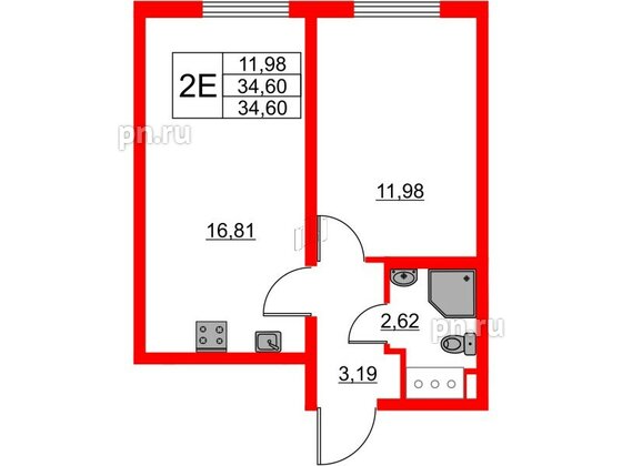 Квартира в ЖК 'Морская миля', 1 комнатная, 34.6 м², 8 этаж