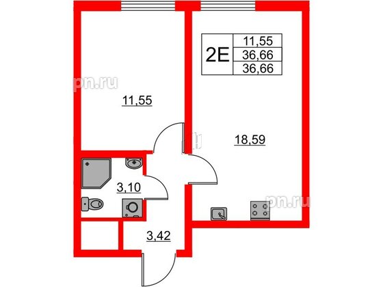 Квартира в ЖК 'Морская миля', 1 комнатная, 36.66 м², 12 этаж