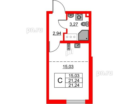 Квартира в ЖК 'Морская миля', студия, 21.24 м², 8 этаж