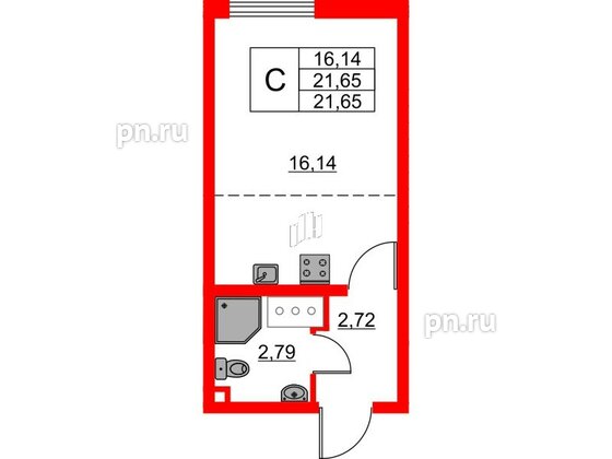 Квартира в ЖК 'Морская миля', студия, 21.65 м², 4 этаж