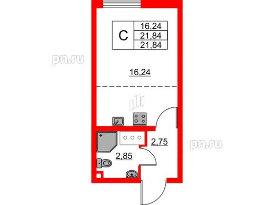 Квартира в ЖК 'Морская миля', студия, 21.84 м², 7 этаж