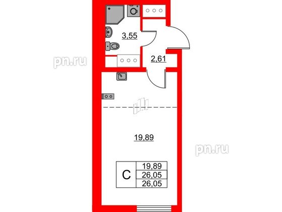 Квартира в ЖК 'Морская миля', студия, 26.05 м², 8 этаж