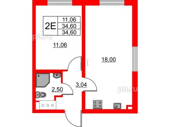 Квартира в ЖК 'Морская миля', 1 комнатная, 34.6 м², 4 этаж