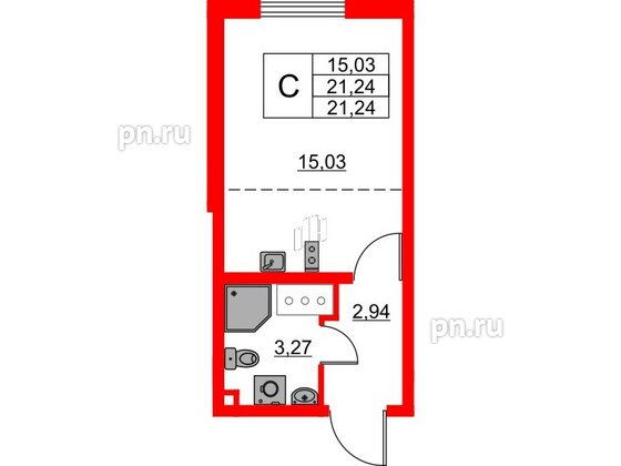 Квартира в ЖК 'Морская миля', студия, 21.24 м², 7 этаж