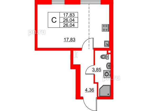 Квартира в ЖК 'Морская миля', студия, 26.04 м², 7 этаж