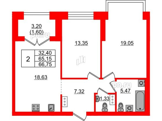 Квартира в ЖК Наука, 2 комнатная, 66.75 м², 7 этаж