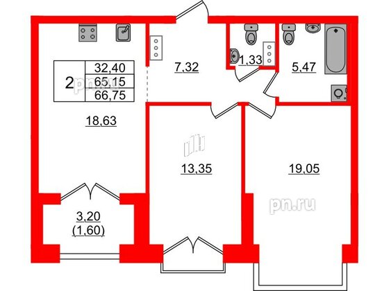 Квартира в ЖК Наука, 2 комнатная, 66.75 м², 10 этаж