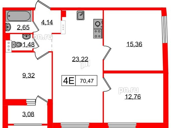 Квартира в ЖК Графика, 3 комнатная, 70.47 м², 5 этаж