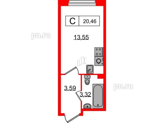 Квартира в ЖК Графика, студия, 20.46 м², 1 этаж