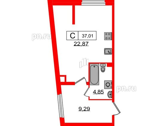Квартира в ЖК Графика, студия, 37.01 м², 1 этаж