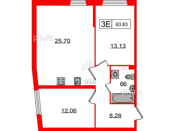 Квартира в ЖК Графика, 2 комнатная, 63.83 м², 2 этаж