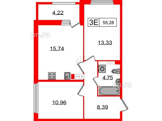 Квартира в ЖК Графика, 2 комнатная, 55.28 м², 8 этаж