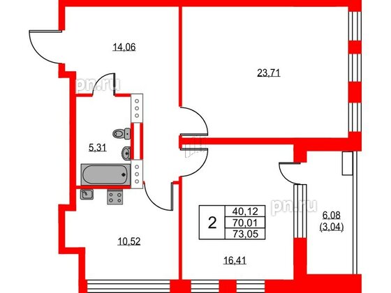 Квартира в ЖК VEREN NEXT Шуваловский, 2 комнатная, 72.7 м², 10 этаж