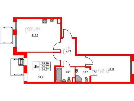 Квартира в ЖК VEREN NEXT Шуваловский, 2 комнатная, 65 м², 2 этаж