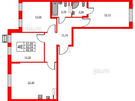 Квартира в ЖК VEREN NEXT Шуваловский, 3 комнатная, 82.8 м², 3 этаж