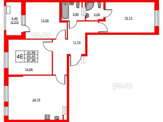 Квартира в ЖК VEREN NEXT Шуваловский, 3 комнатная, 88.1 м², 7 этаж