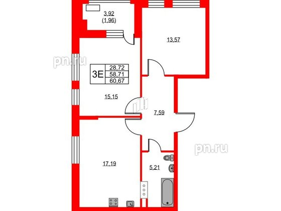 Квартира в ЖК VEREN NEXT Шуваловский, 2 комнатная, 60.8 м², 8 этаж